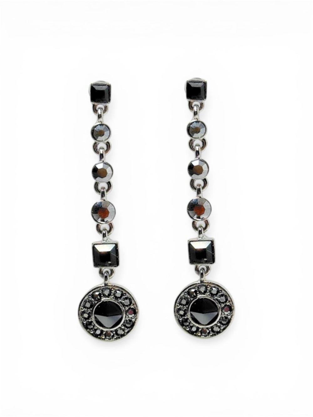 Givenchy Gunmetal Black Crystal Drop Earrings Geometric Dangle